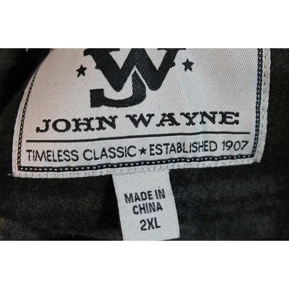 John Wayne Shirt Fleece Jacket size 2XL Green Plaid Mock 1/4 Snap Up Long Sleeve - Picture 7 of 8
